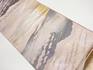 服部織物製　こはく錦抽象模様織出し袋帯